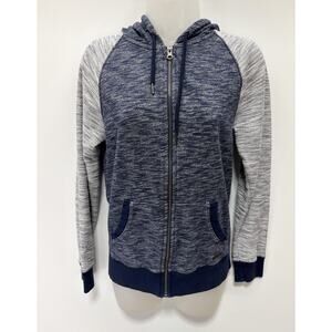 Express Fleece Hoodie Womens Full Zip Color Block XS Blue Drawstring